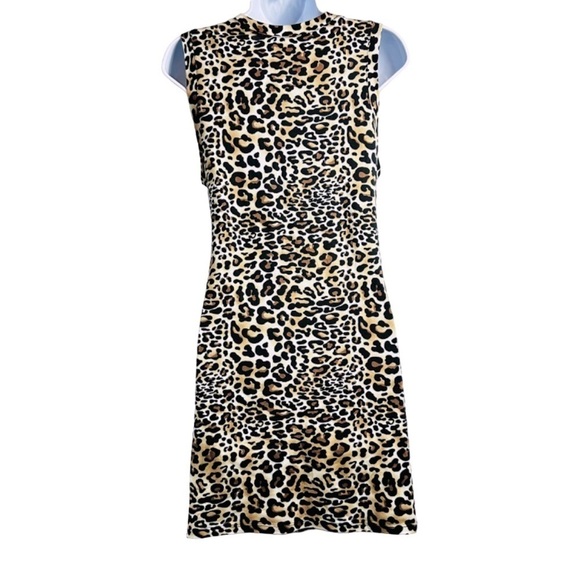 Just Be Women’s Sz Large Brown &Black Leopard Print Faux Wrap Bodycon Mini Dress - Picture 3 of 5